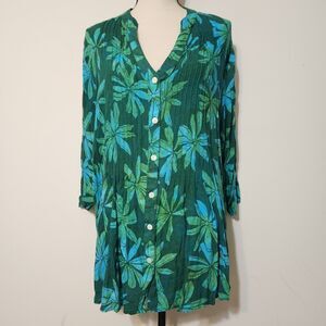 Blue Ginger Rayon Coverup Top Lightweight gauze Flower Power Retro beach boho 2X